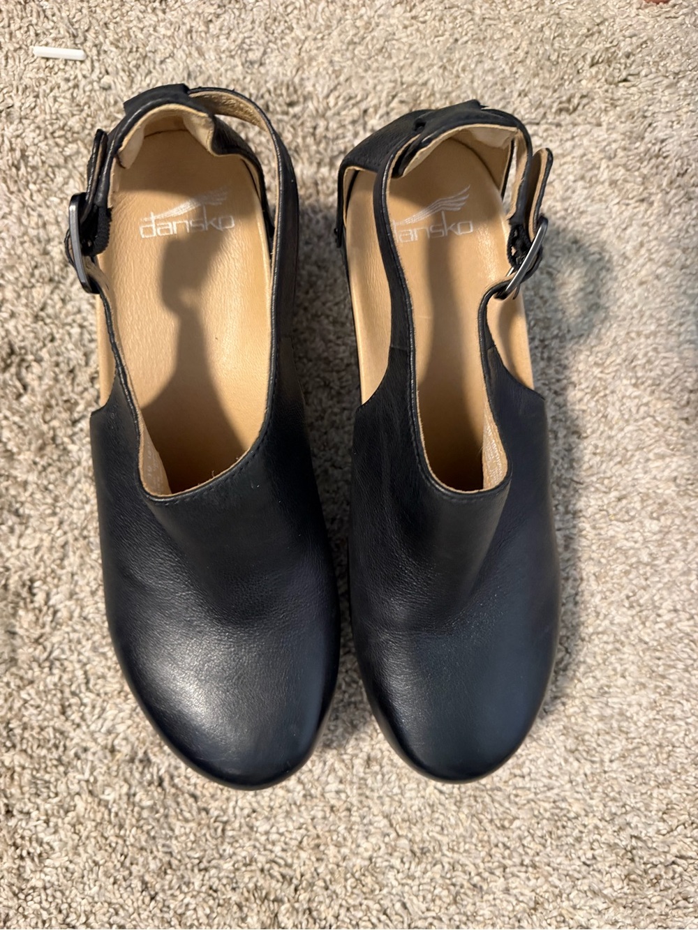 Dansko Black Leather Slingback Mules with Buckle